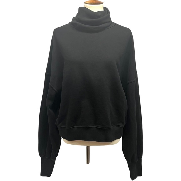 Agolde Tops - AGOLDE Black Ballon Sleeve Turtleneck Cropped Cotton Sweatshirt